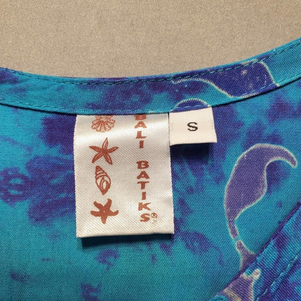 VTG 90s Bali Batiks Dress Womens Small Blue Purple Batik Fringe‎ Festival Beach - Picture 3 of 12